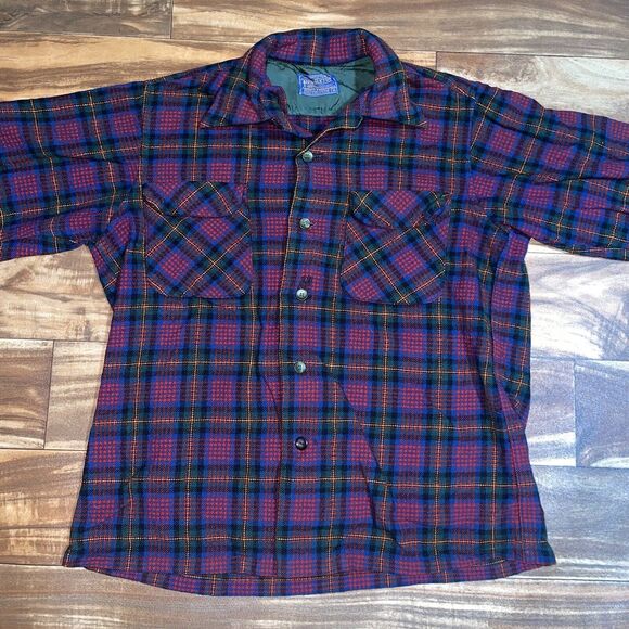 Vintage Pendleton Plaid Shirt Mens Medium Virgin Wool Board Flannel 70s 80s - Picture 8 of 11